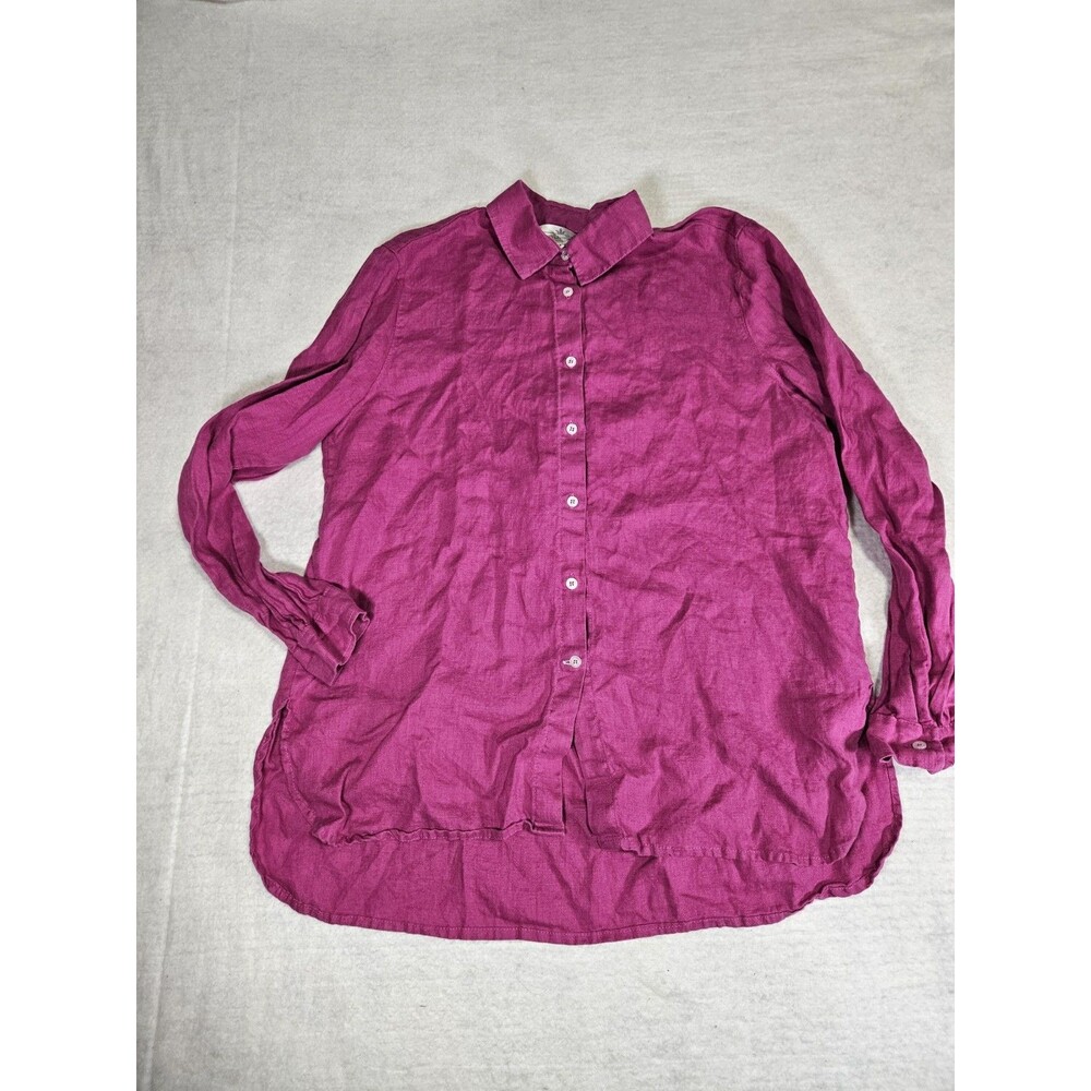 NWT Crown Linen Designs Black 100% Linen Long Sleeve Tunic Sz L Button Down